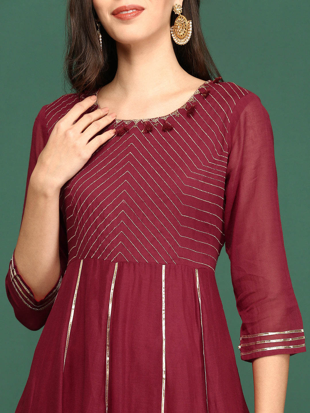 Women's Maroon Solid A-Line Kurta