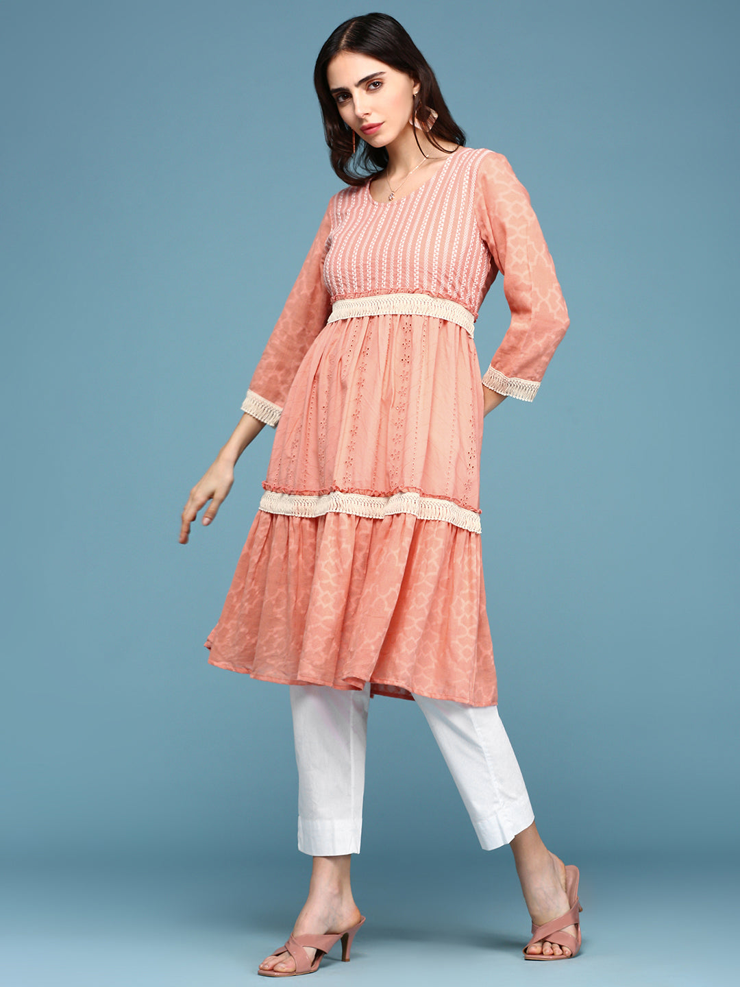 Women's Pink Solid Empire Kurti