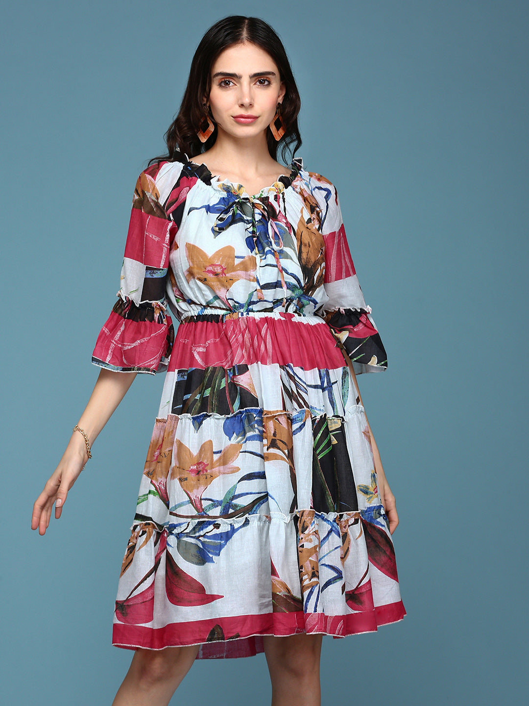 Women's Multi Printed Fit and Flare Dress