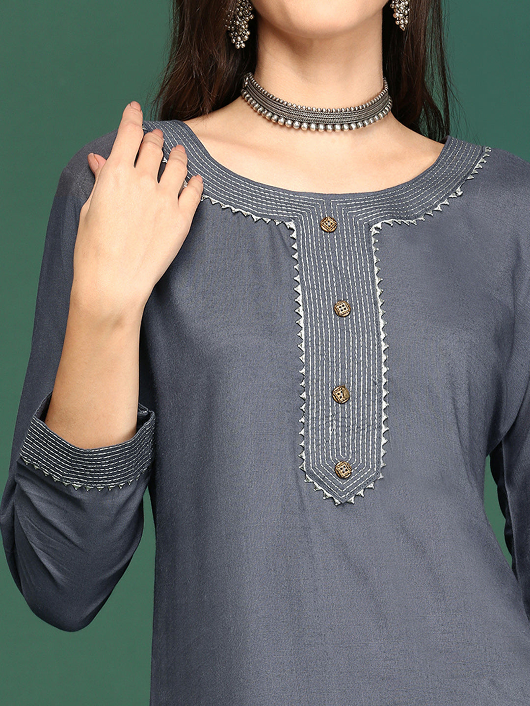 Women's Grey Solid Straight Kurta