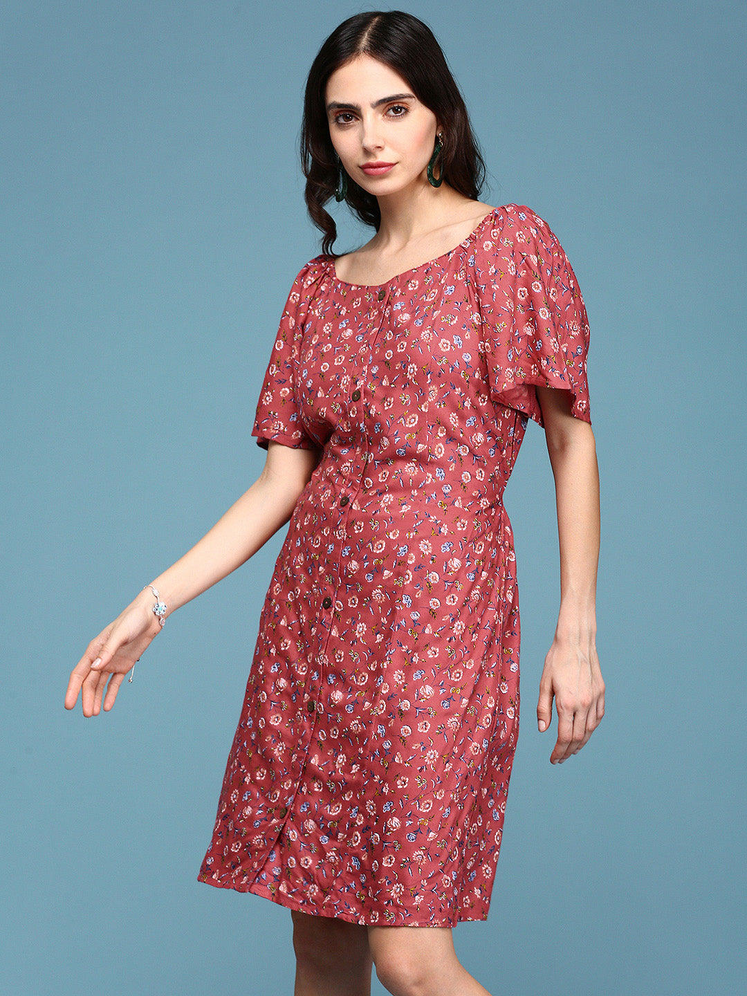 Women Off-Shoulder Printed Sheath Pink Dress