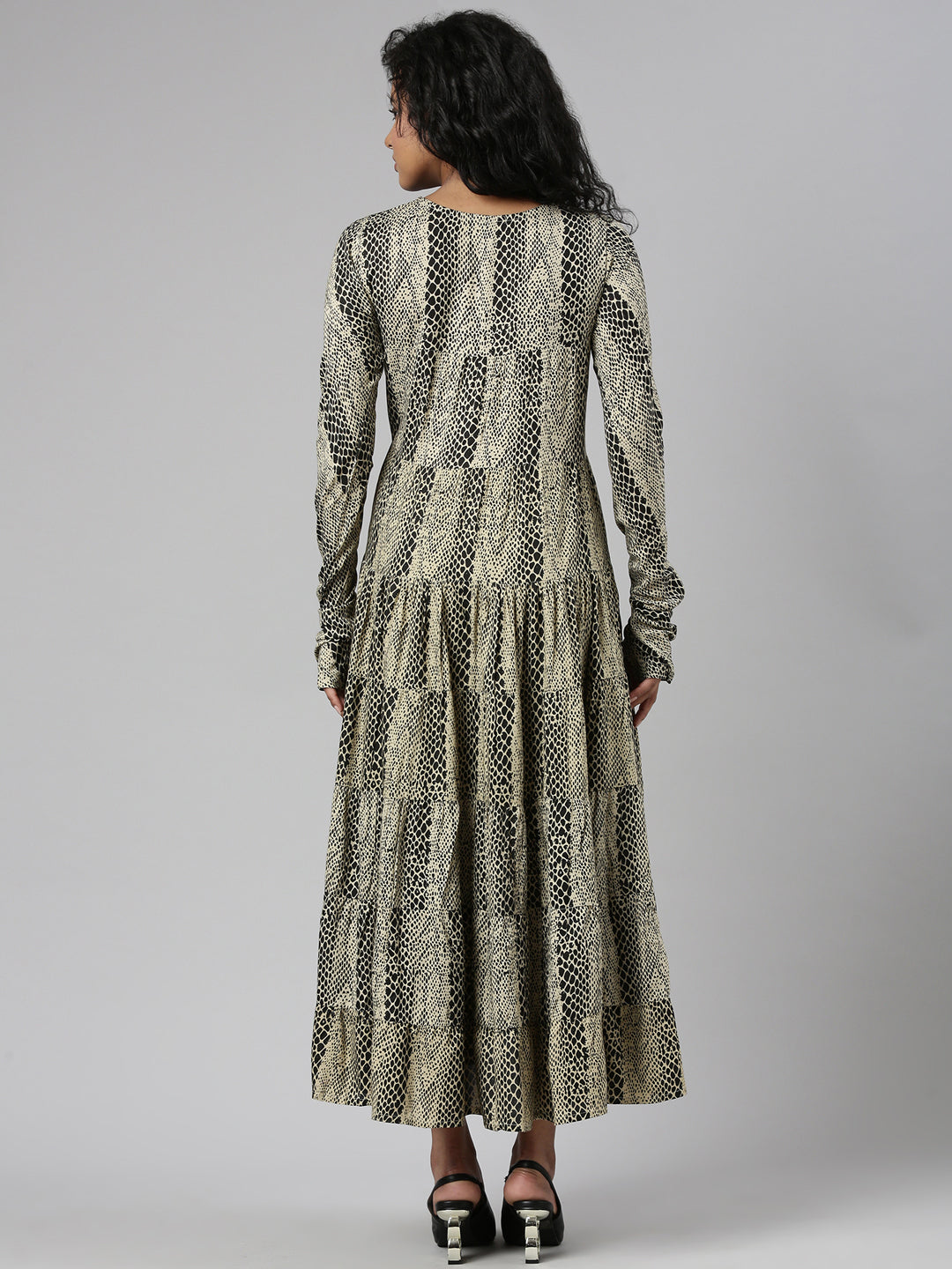 Women Beige Abstract Empire Dress