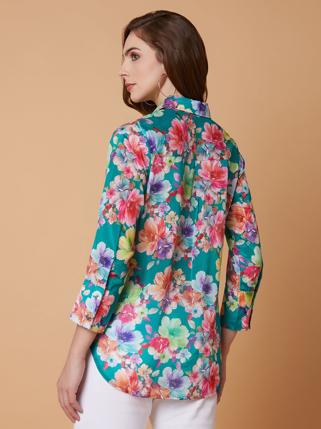 Women Floral Green Shirt