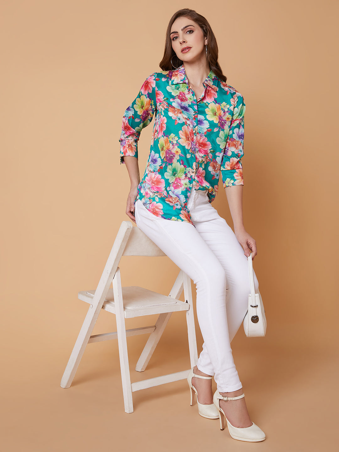 Women Floral Green Shirt