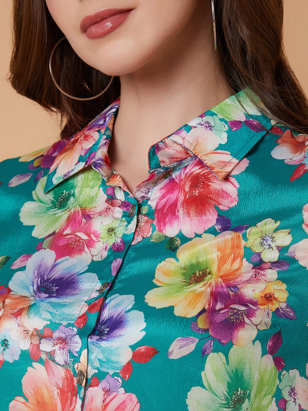 Women Floral Green Shirt