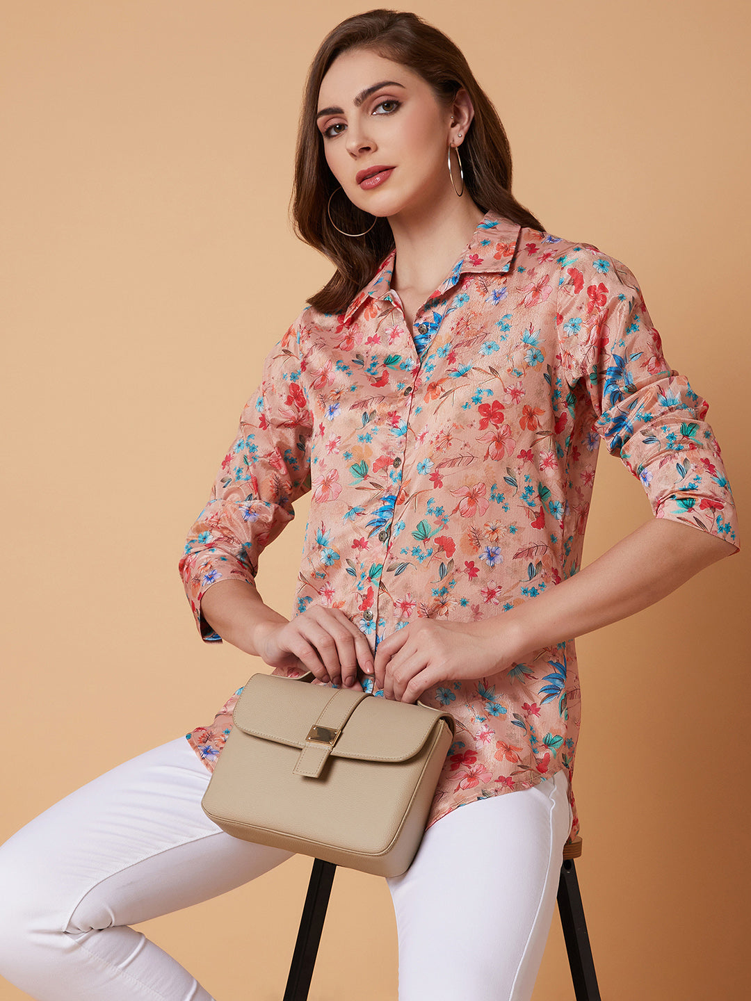 Women Floral Peach Shirt