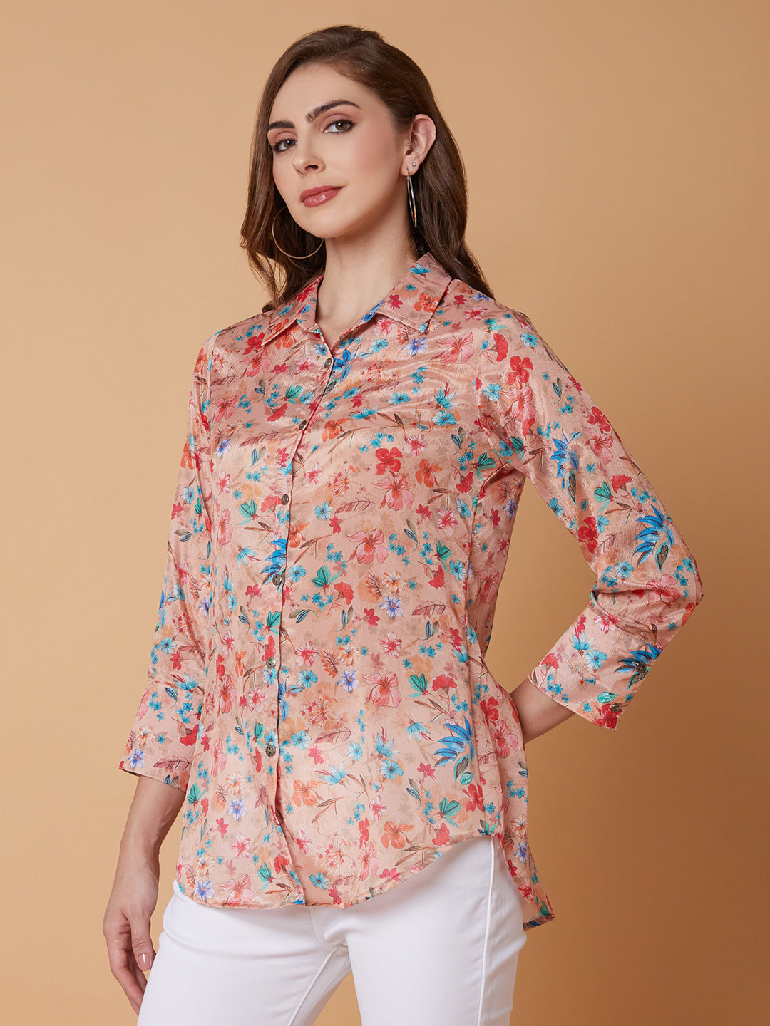 Women Floral Peach Shirt