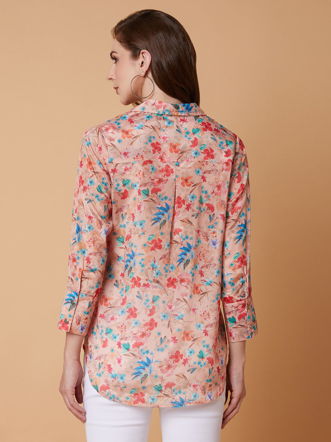 Women Floral Peach Shirt