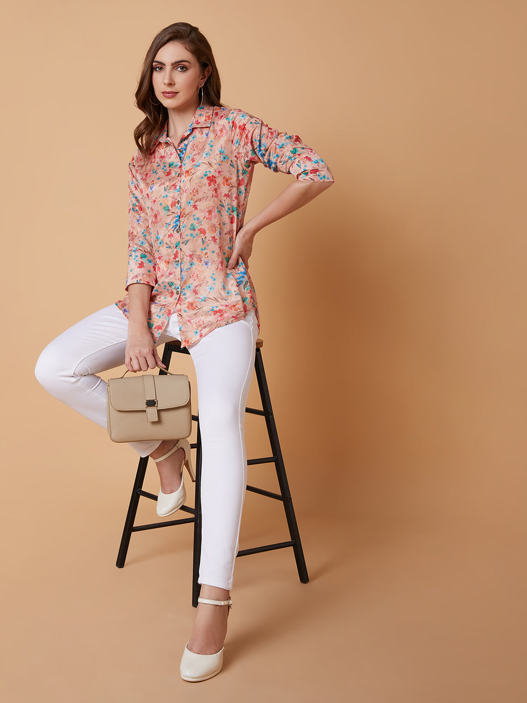 Women Floral Peach Shirt