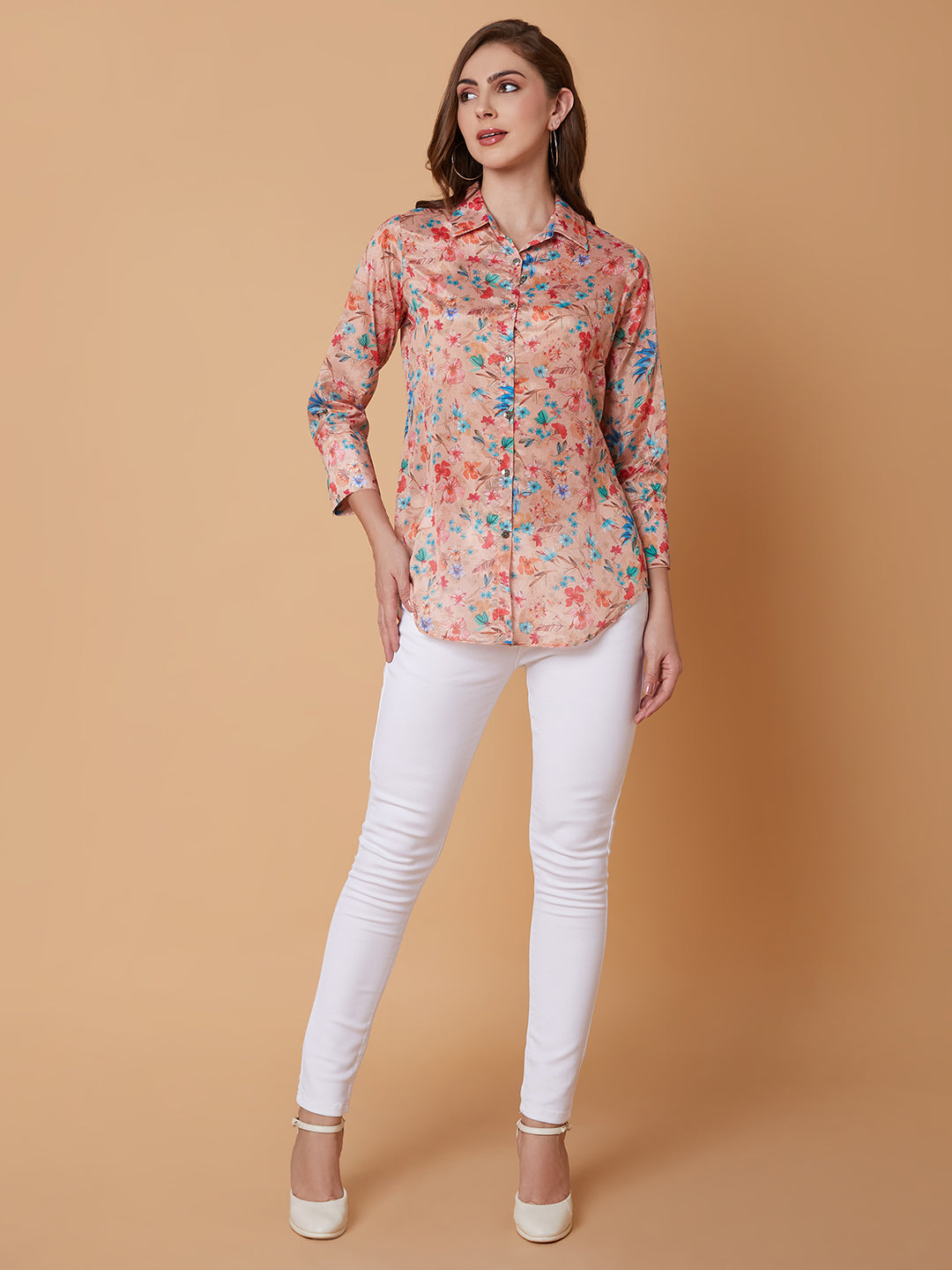 Women Floral Peach Shirt