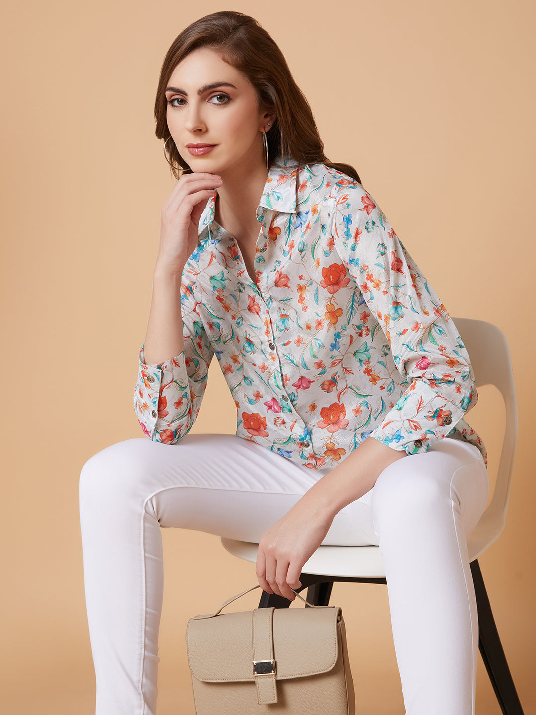 Women Floral Sea Green Shirt