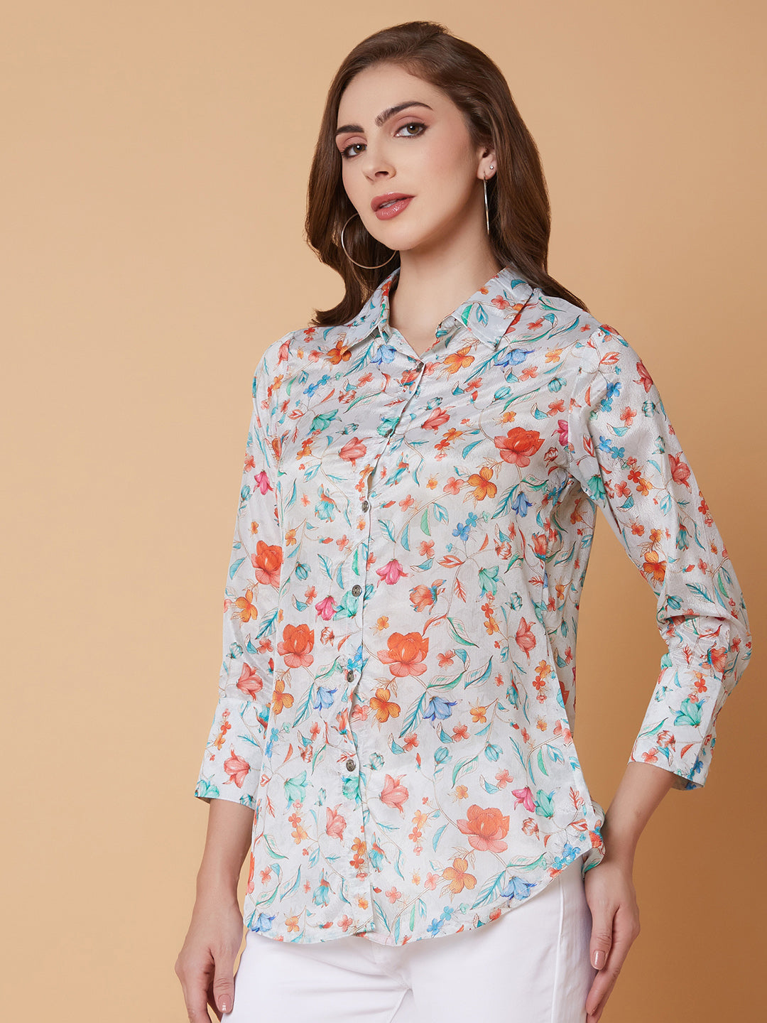 Women Floral Sea Green Shirt