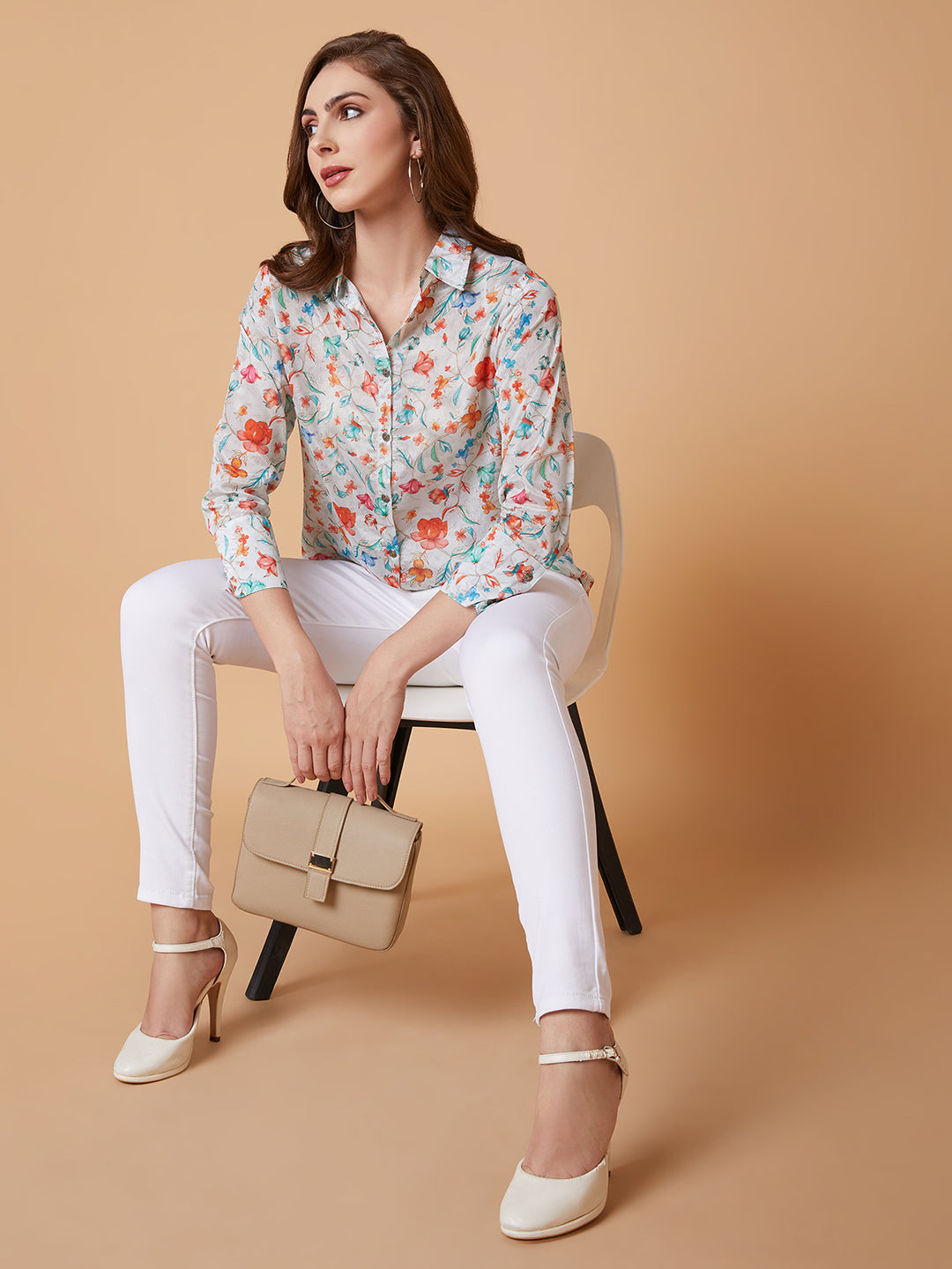 Women Floral Sea Green Shirt