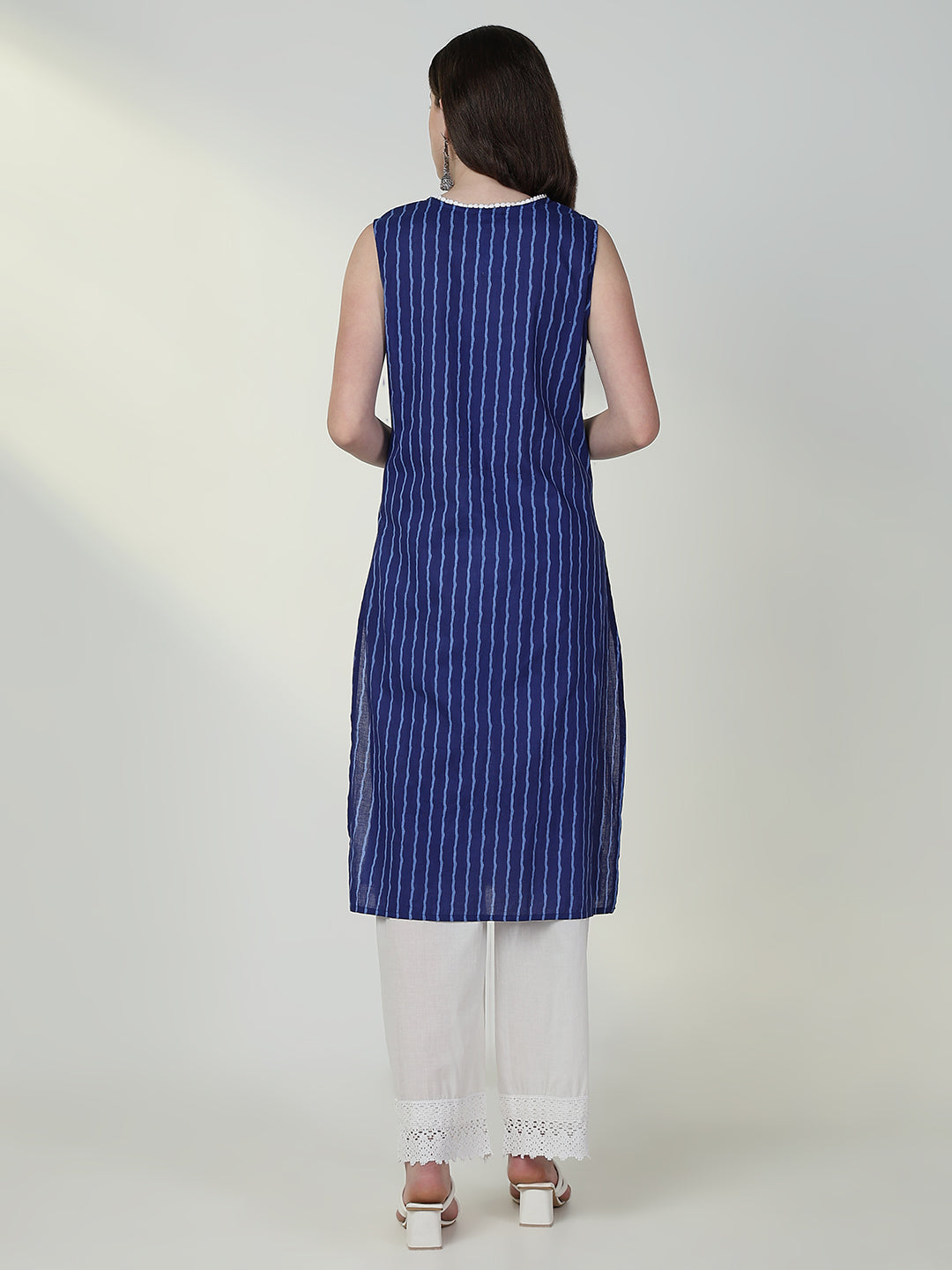 Women Striped Blue Straight Kurta Set