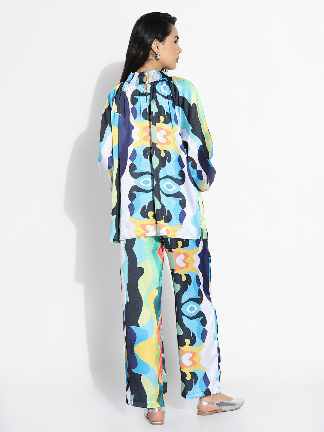 Women Blue Printed High Neck Co-ords Set