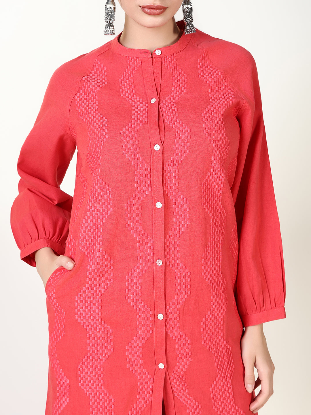 Women Solid Pink Straight Kurta Set