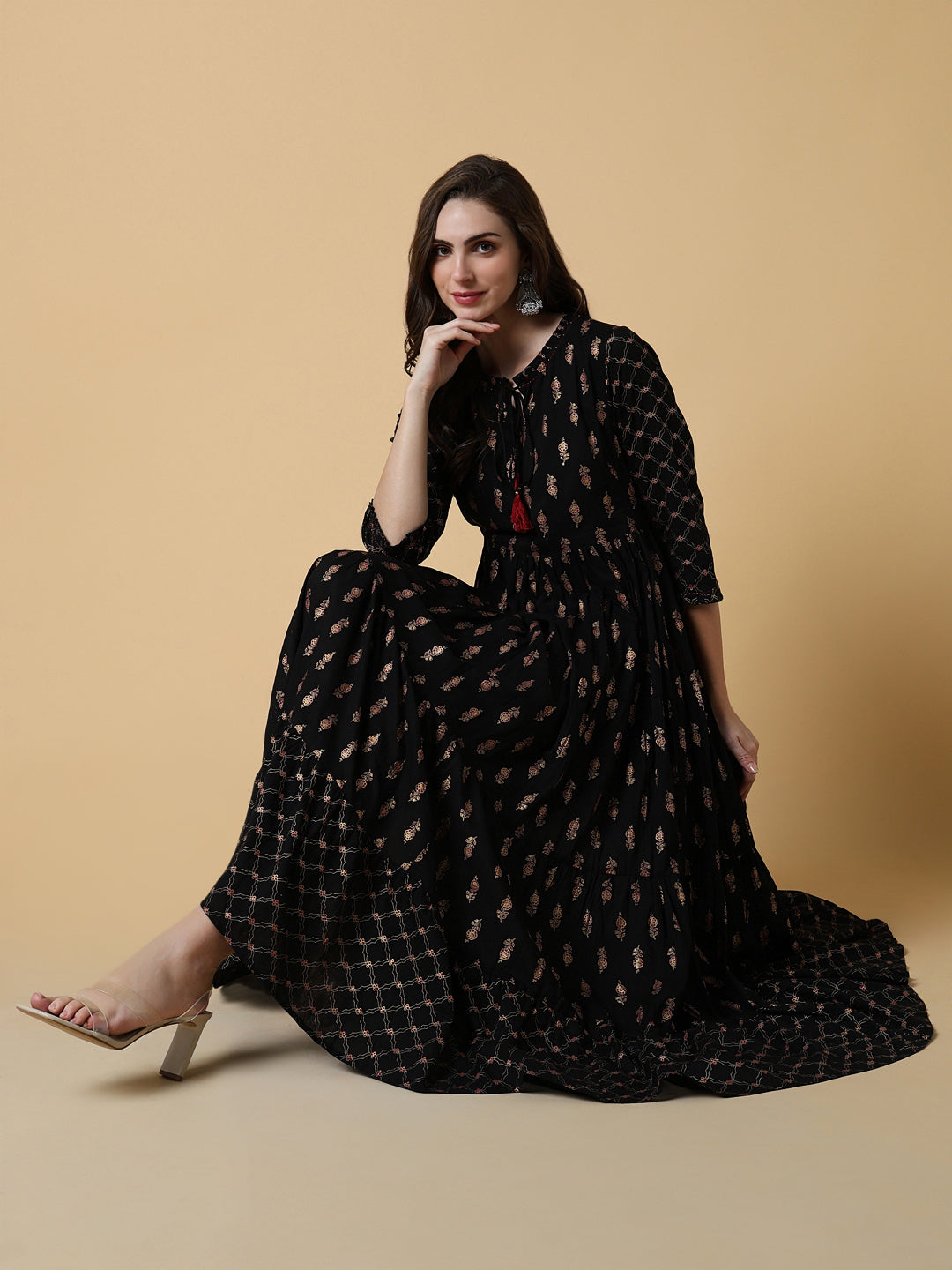 Women Black Graphic A-Line Kurta