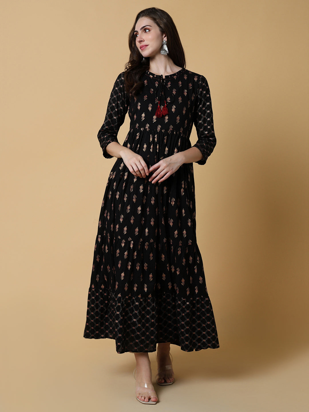 Women Black Graphic A-Line Kurta