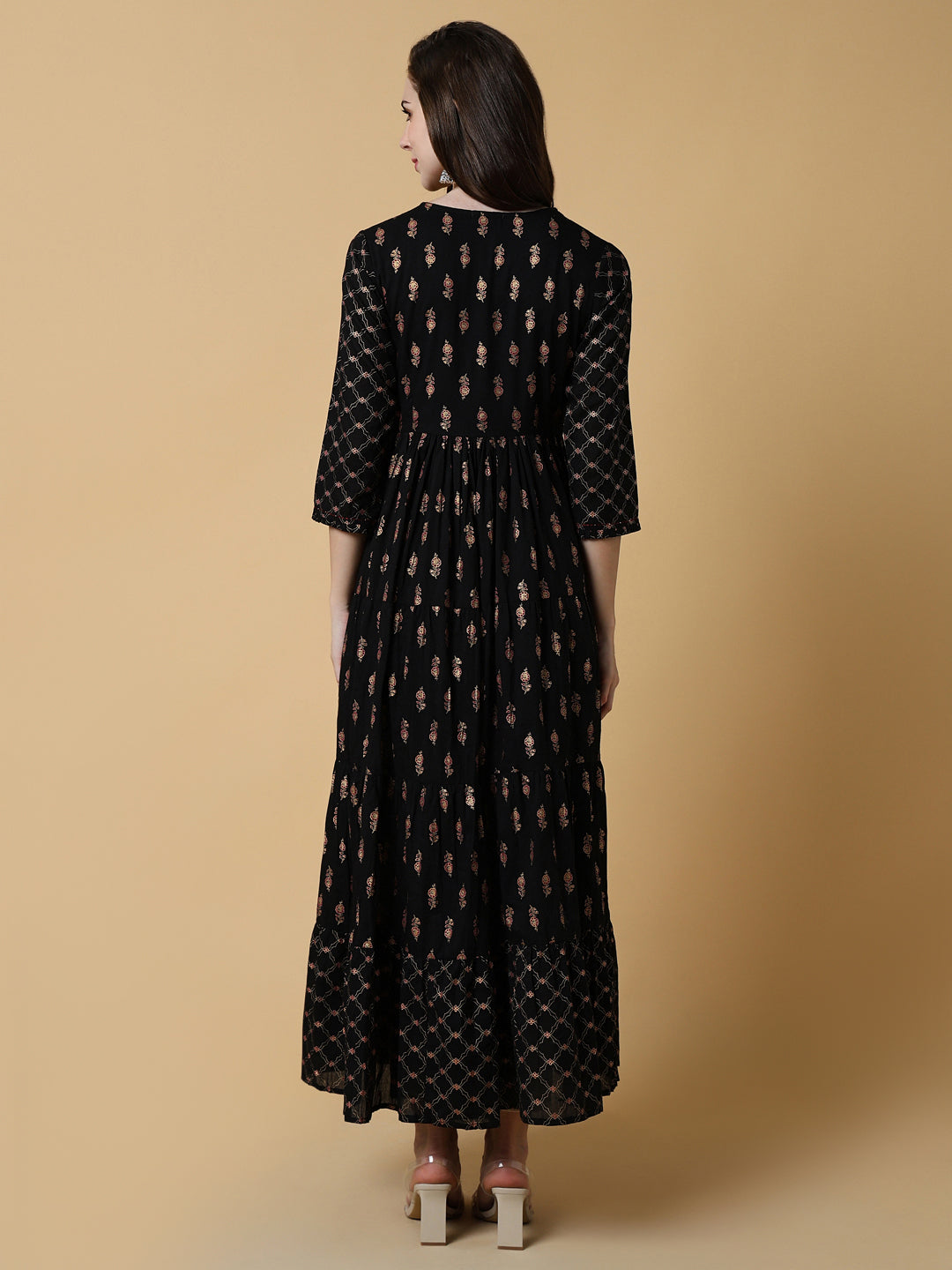 Women Black Graphic A-Line Kurta