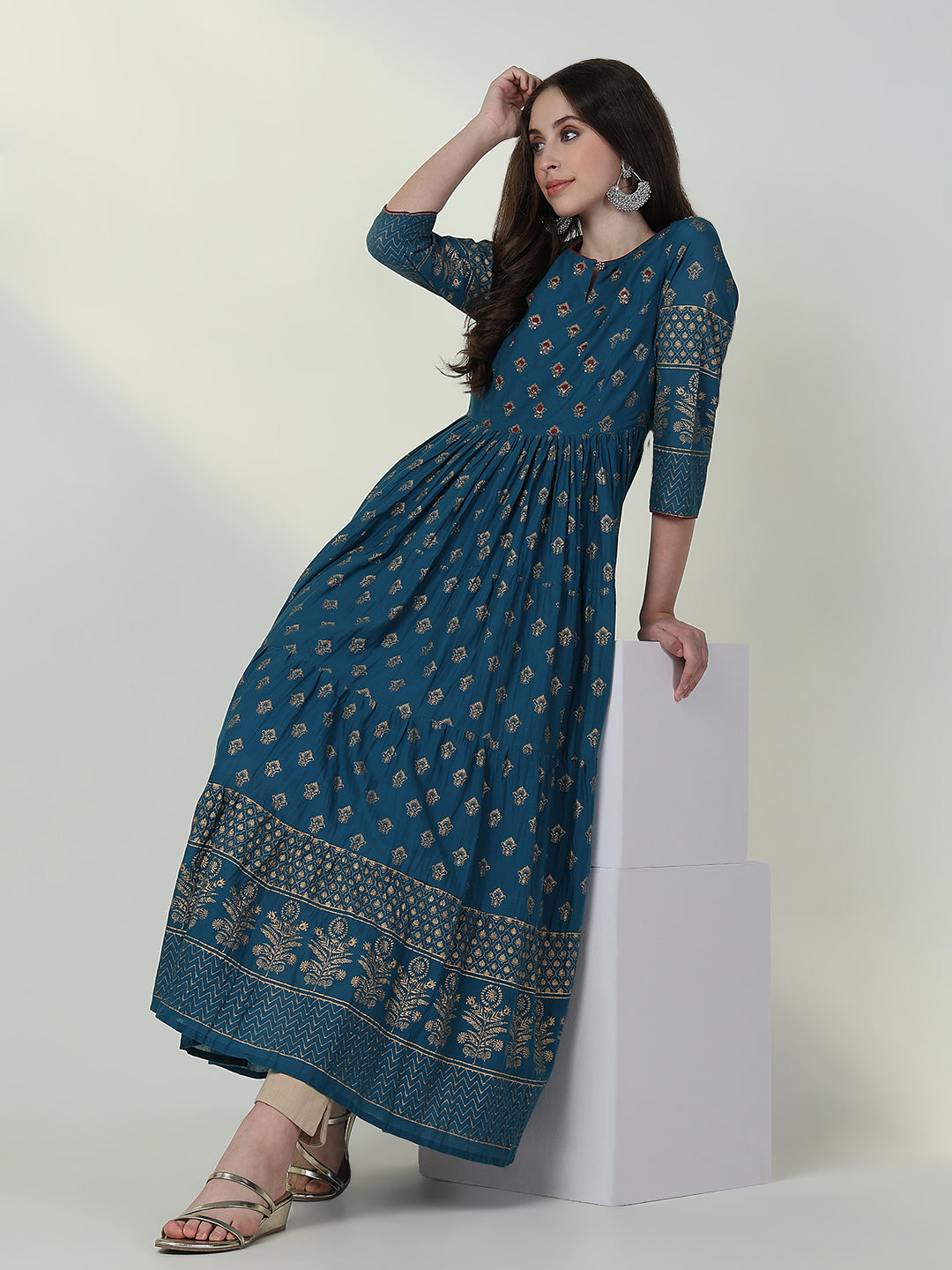 Women Blue Graphic Anarkali Kurta