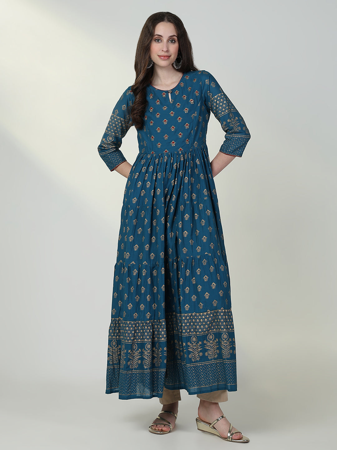 Women Blue Graphic Anarkali Kurta