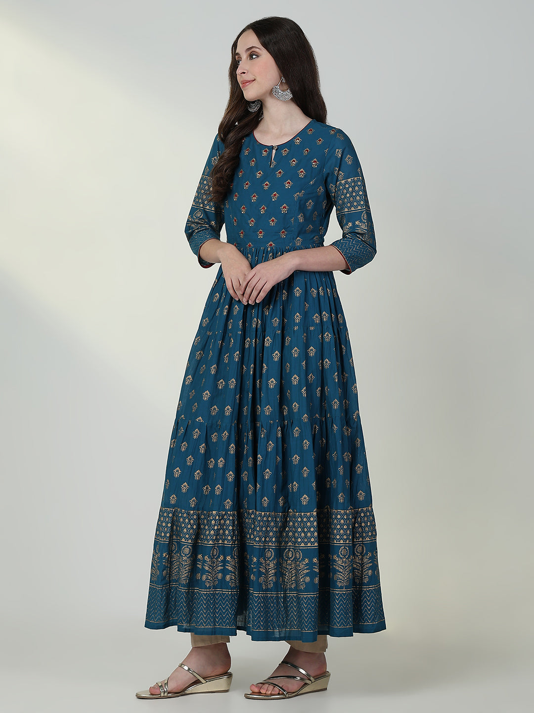 Women Blue Graphic Anarkali Kurta