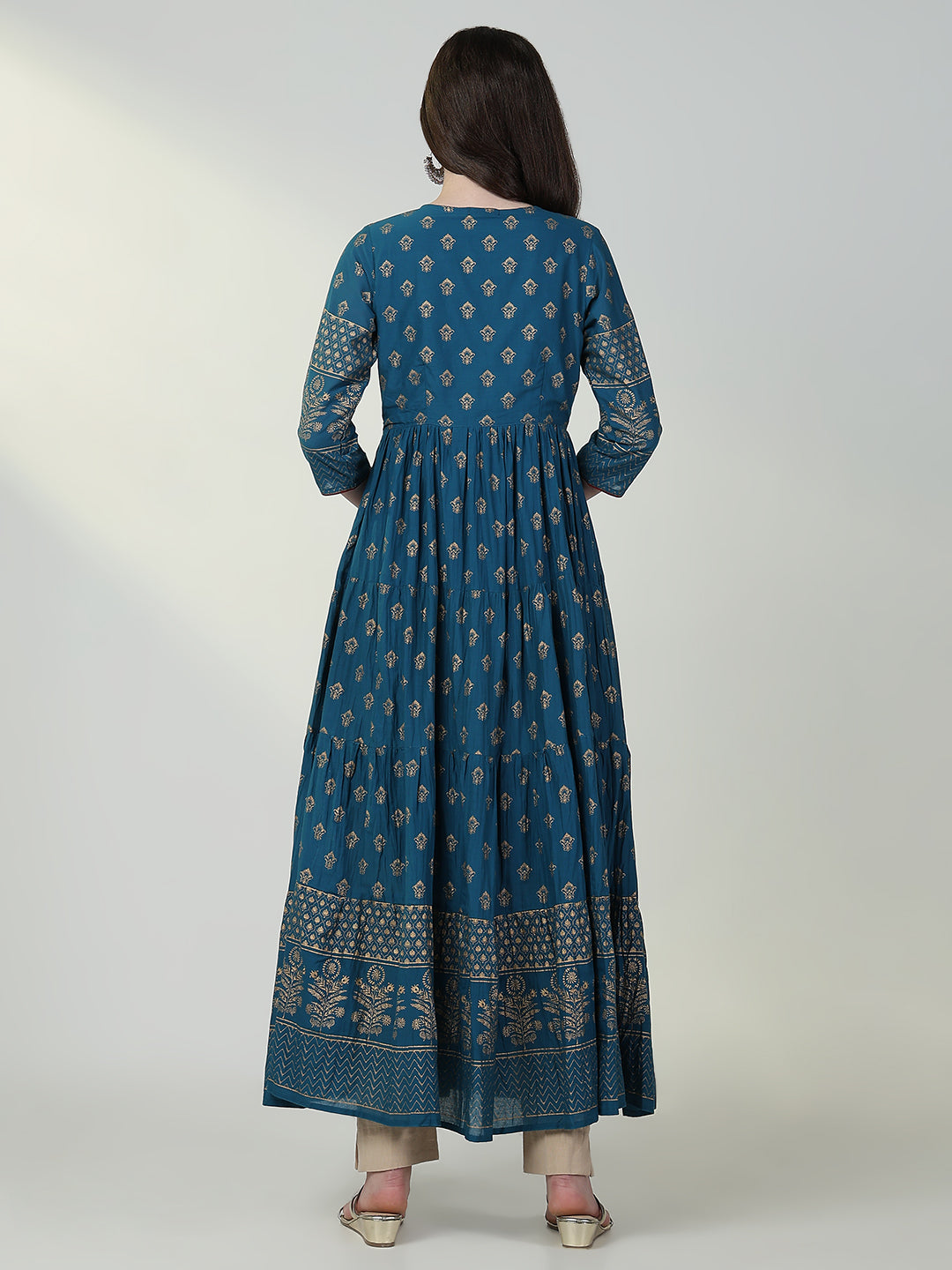 Women Blue Graphic Anarkali Kurta