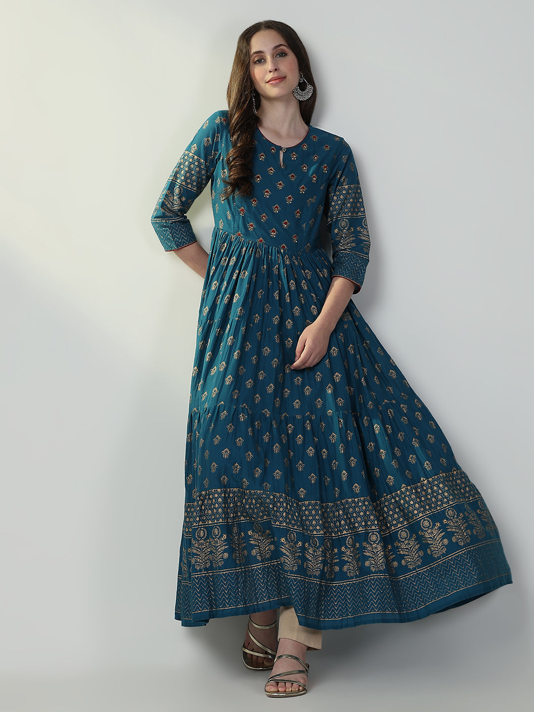 Women Blue Graphic Anarkali Kurta