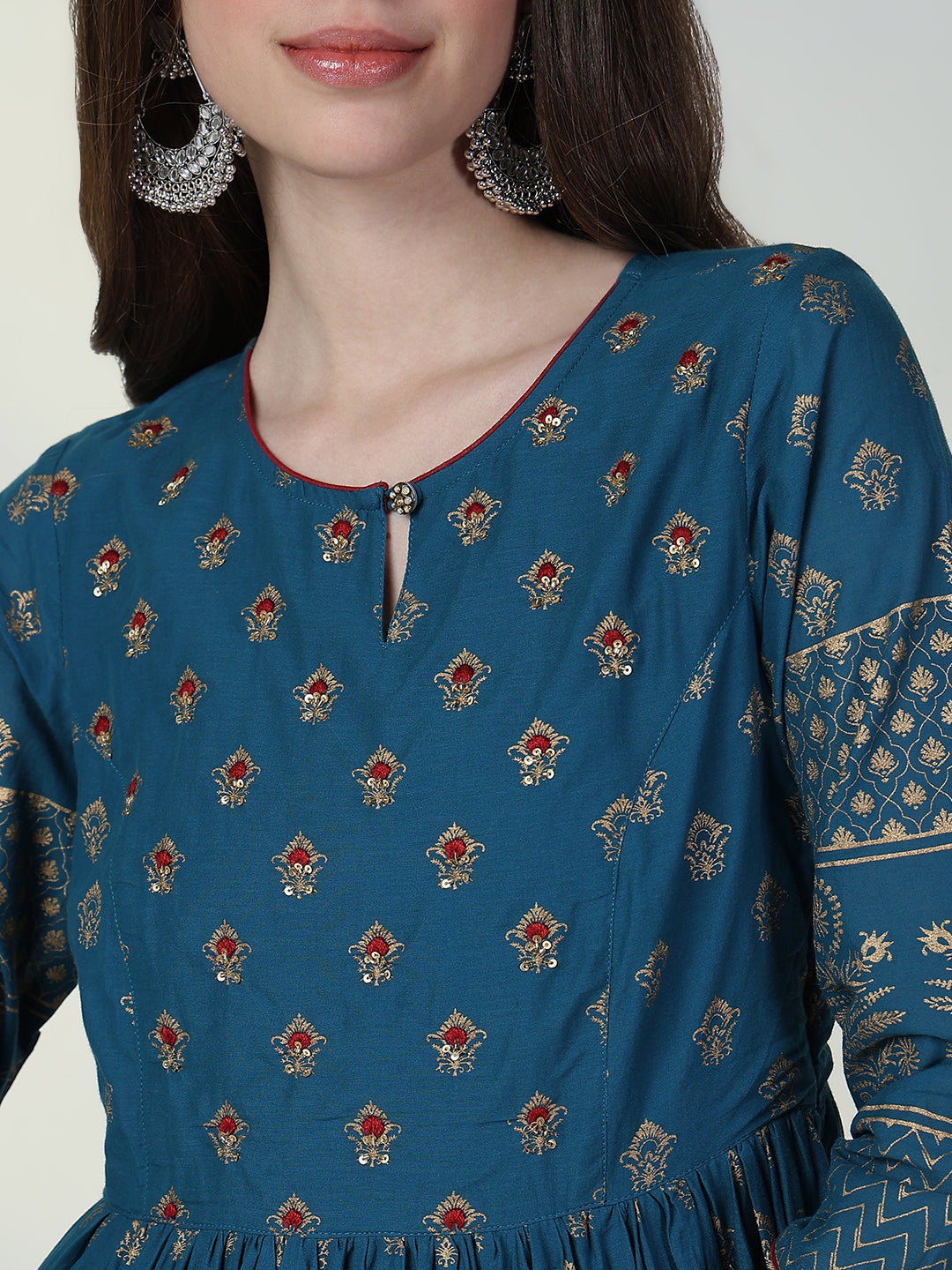 Women Blue Graphic Anarkali Kurta