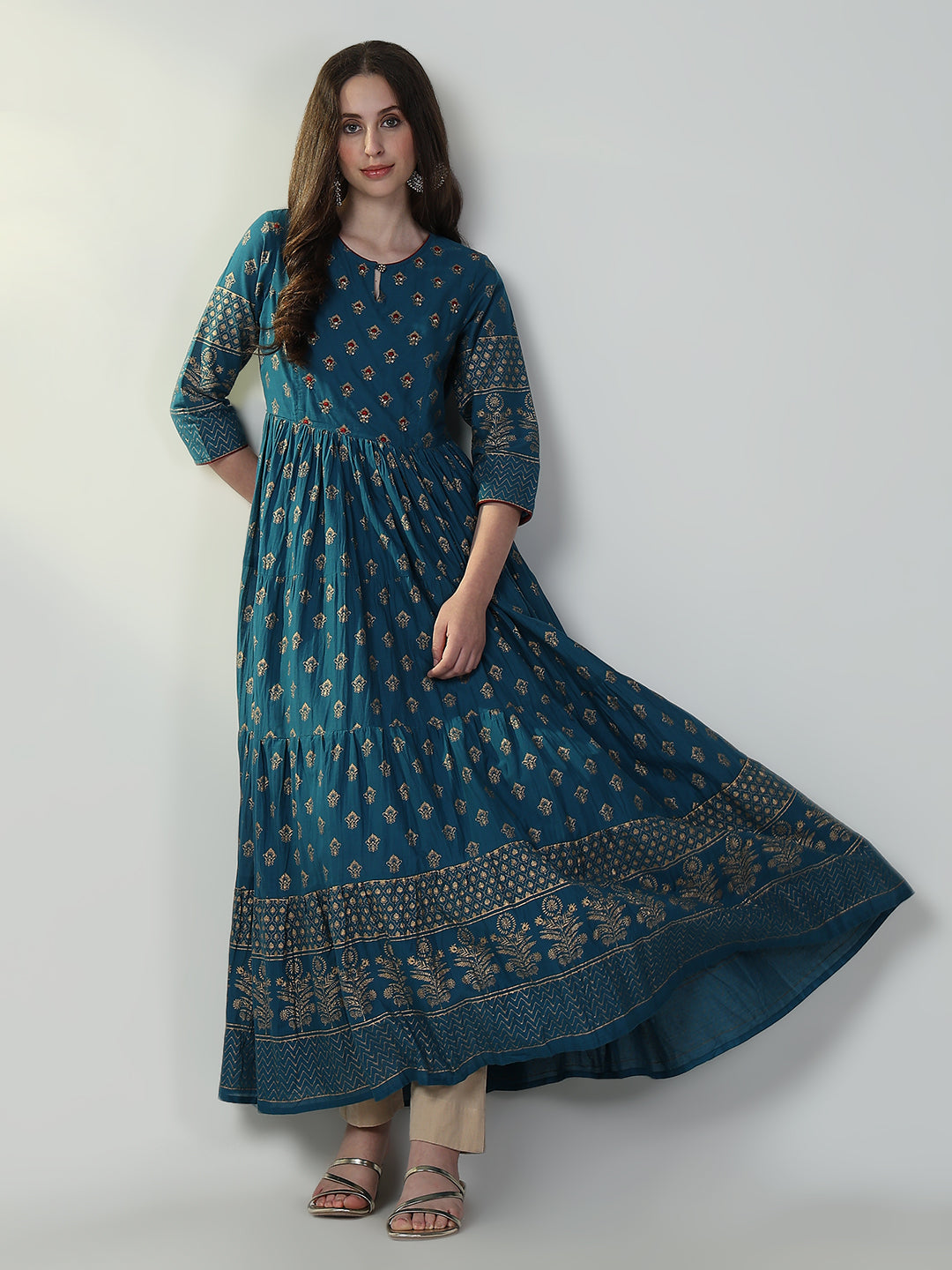 Women Blue Graphic Anarkali Kurta