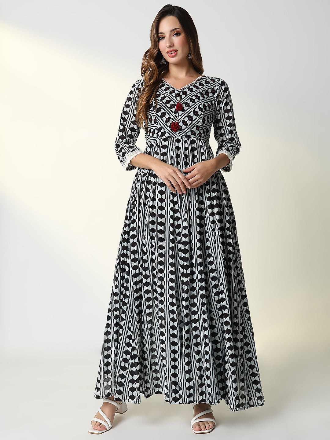 Women Black Geometric Anarkali Kurta