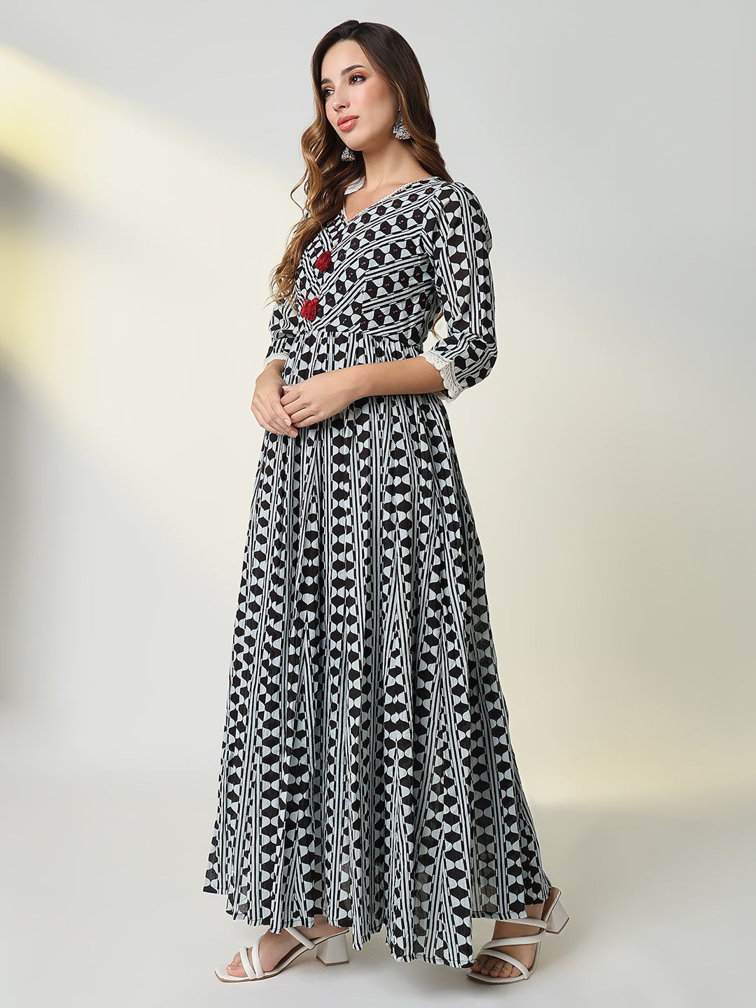 Women Black Geometric Anarkali Kurta