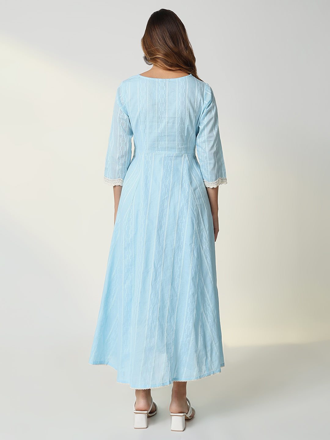 Women Blue Striped Anarkali Kurta