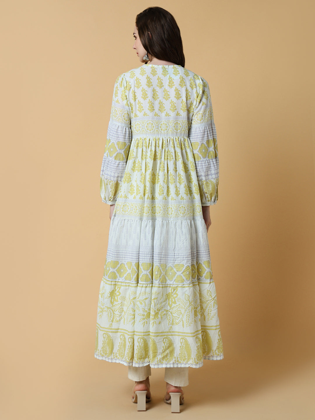 Women Yellow Floral Anarkali Kurta