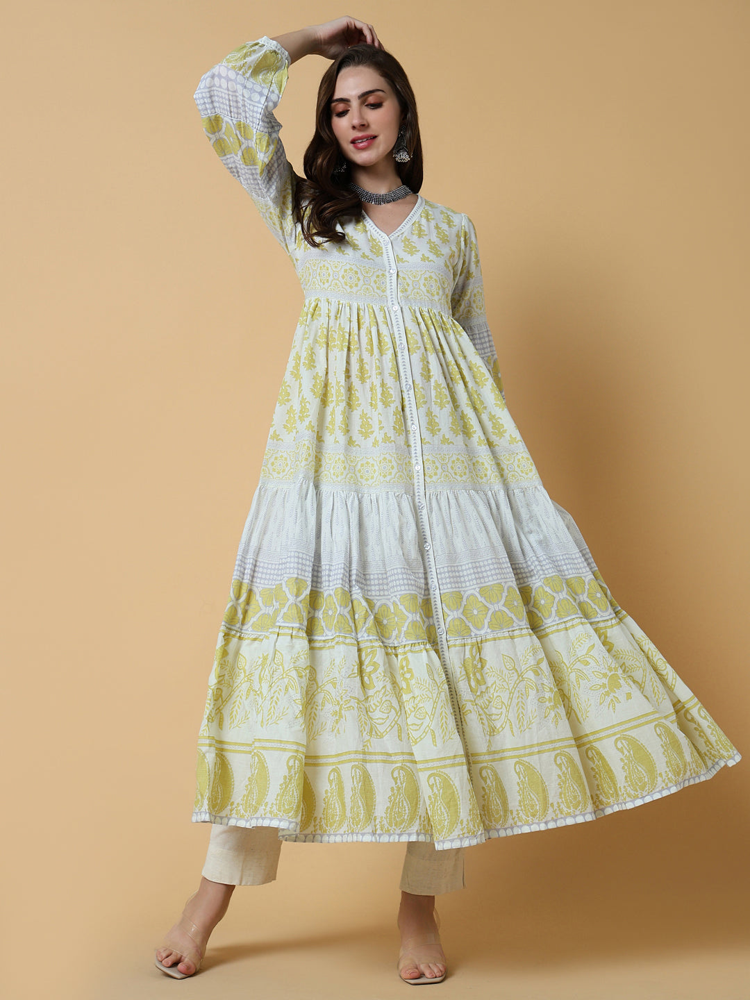 Women Yellow Floral Anarkali Kurta