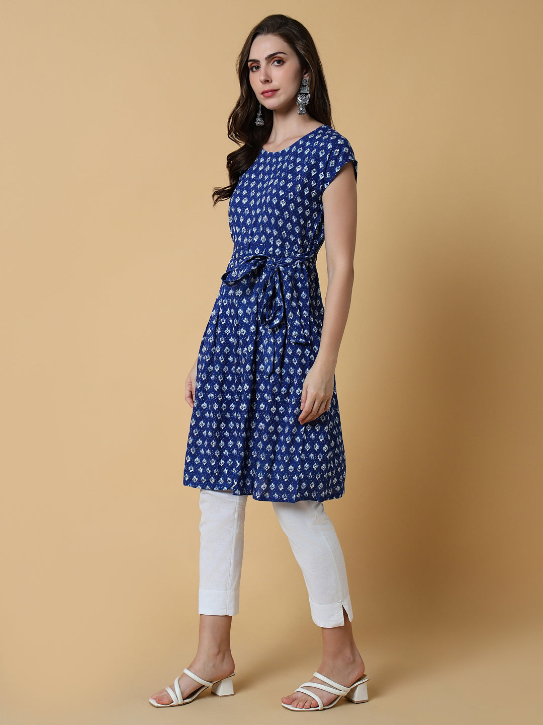 Women Blue Graphic A-Line Kurta