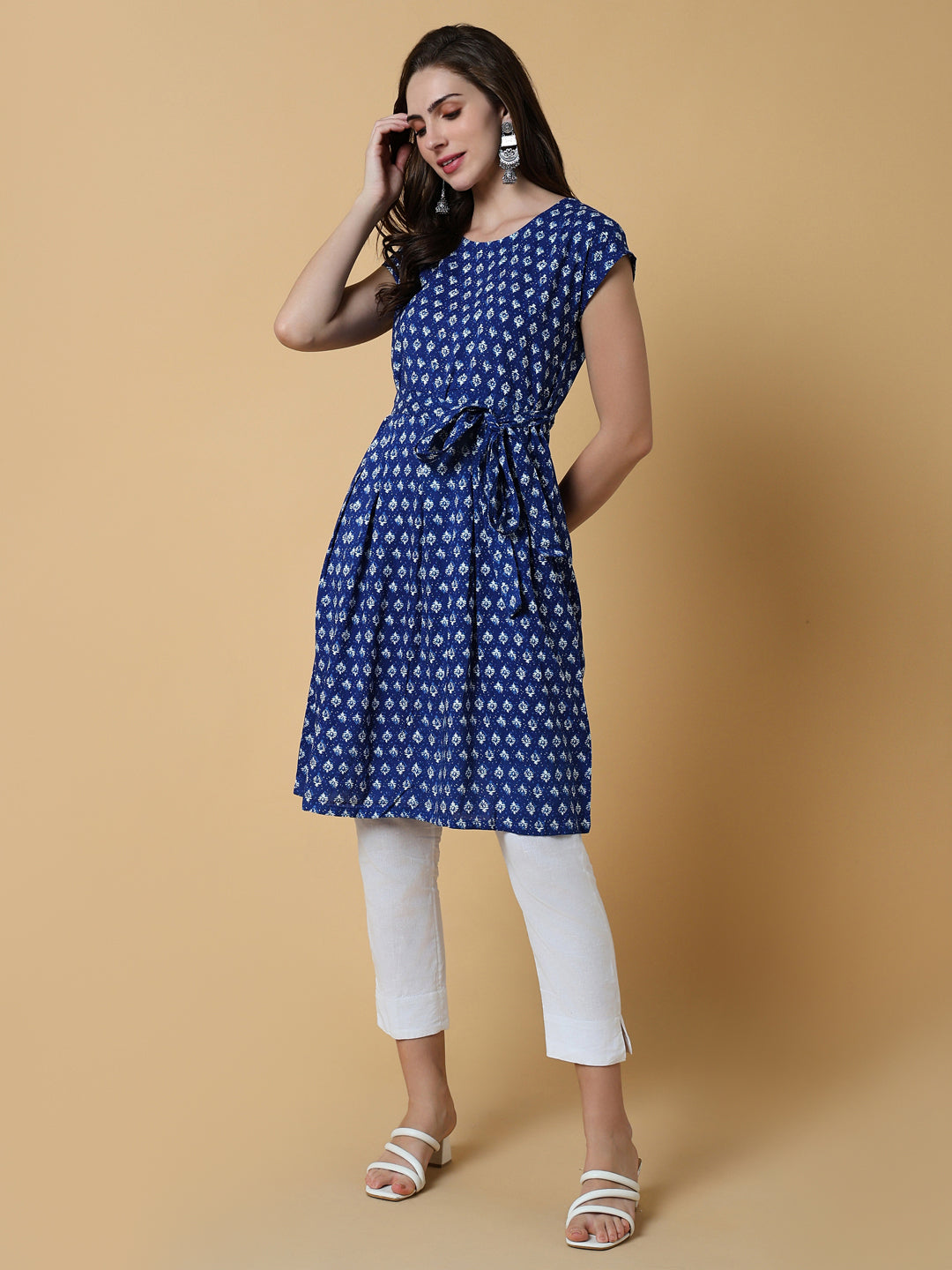 Women Blue Graphic A-Line Kurta