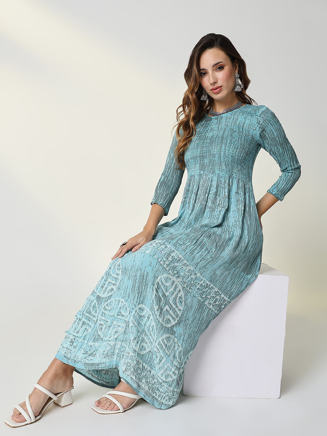 Women Blue Geometric Anarkali Kurta