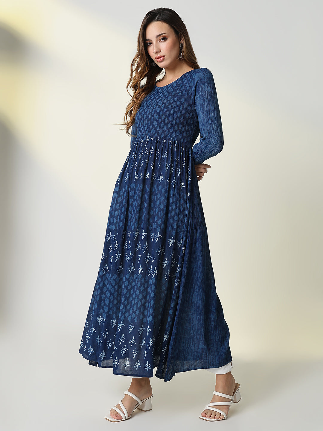 Women Navy Blue Graphic Anarkali Kurta