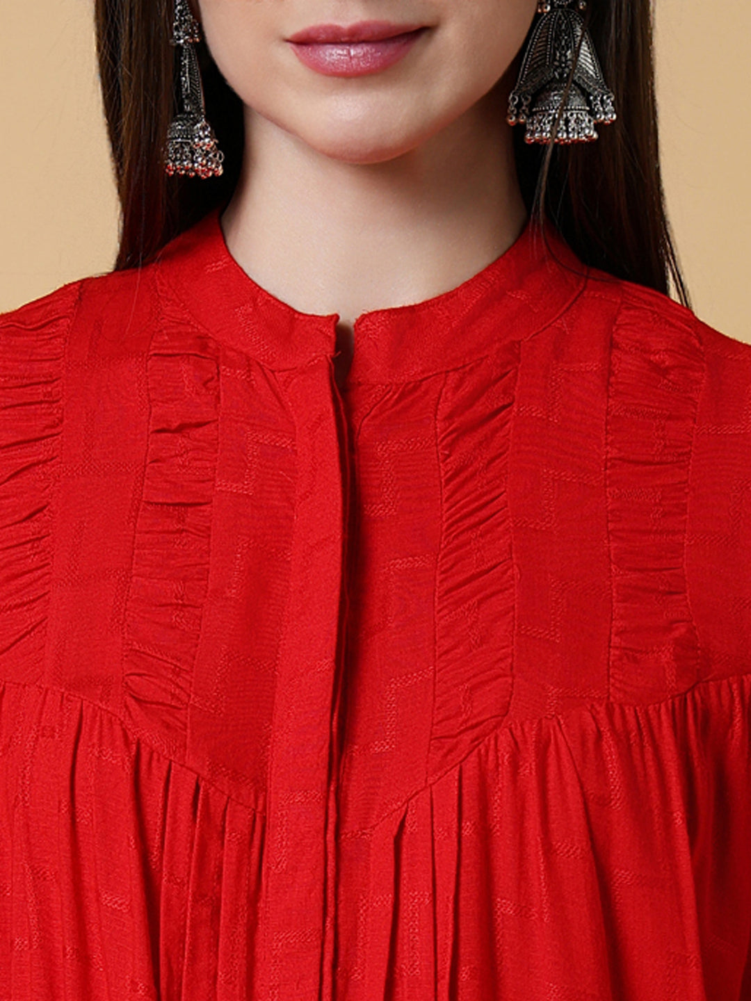 Women Solid Red A-Line Kurta Set