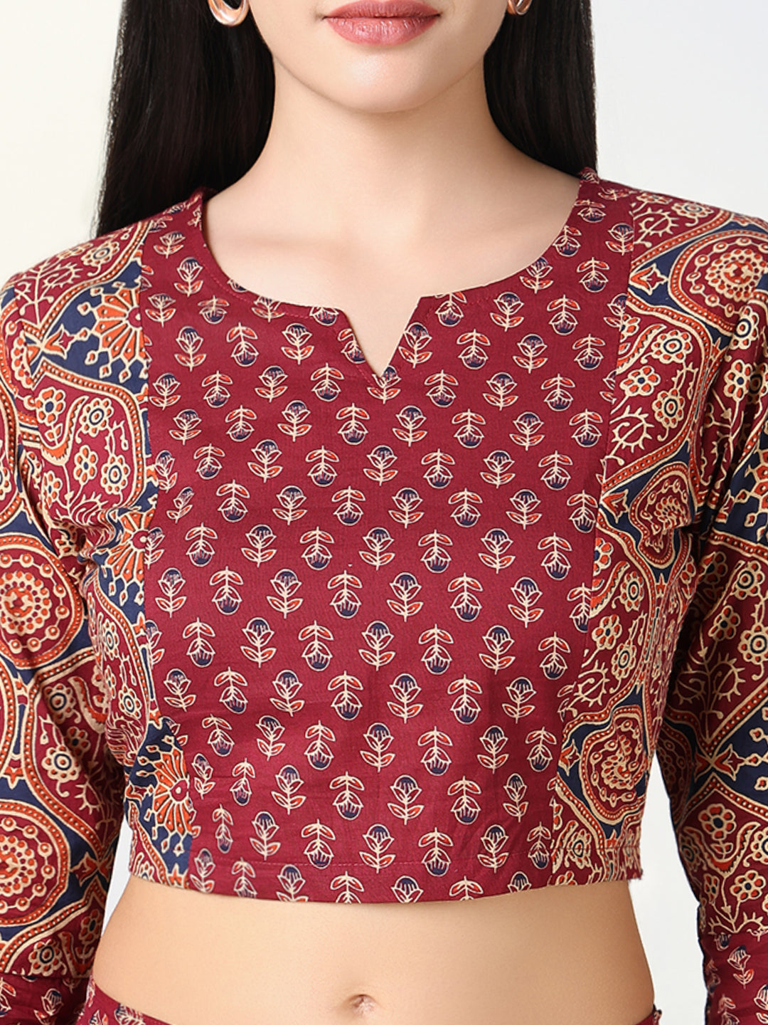 Women Maroon Jaipuri Print Co Ords Set