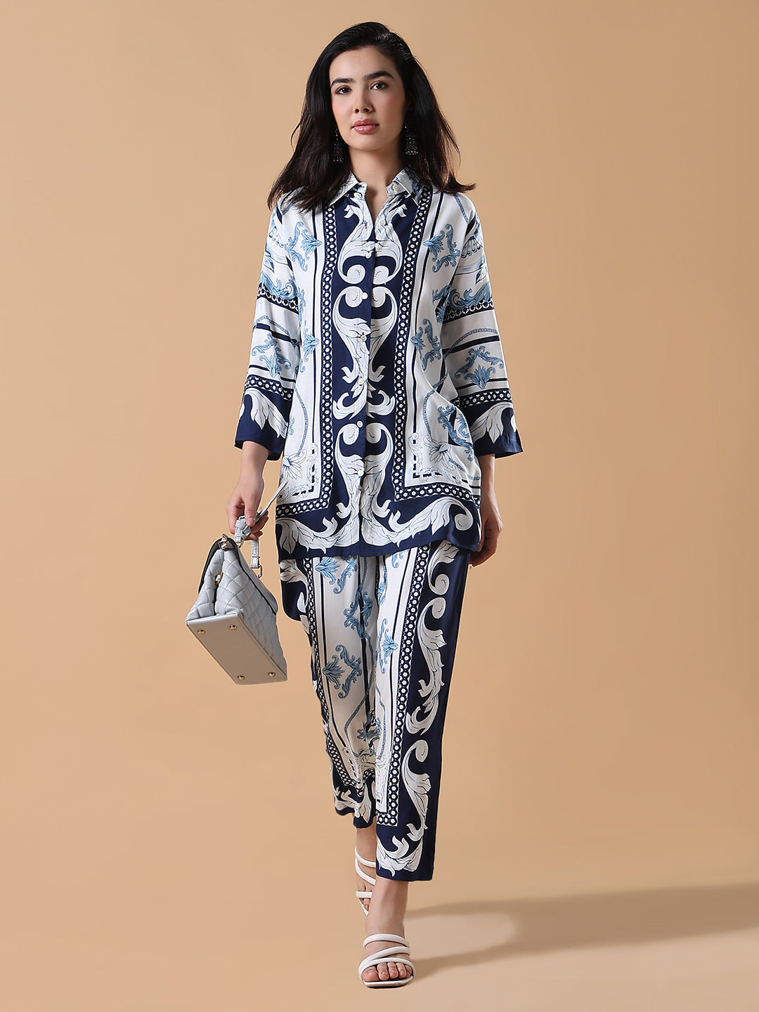 Women Navy Blue Printed Co-ords Set