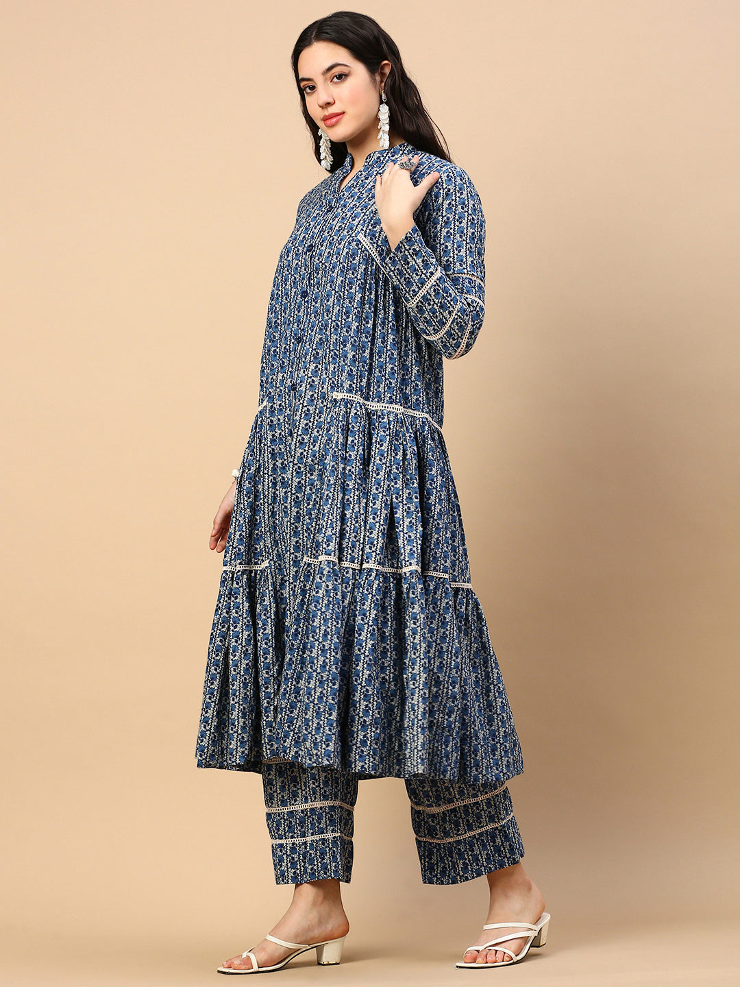 Women Floral Blue A Line Kurta Set