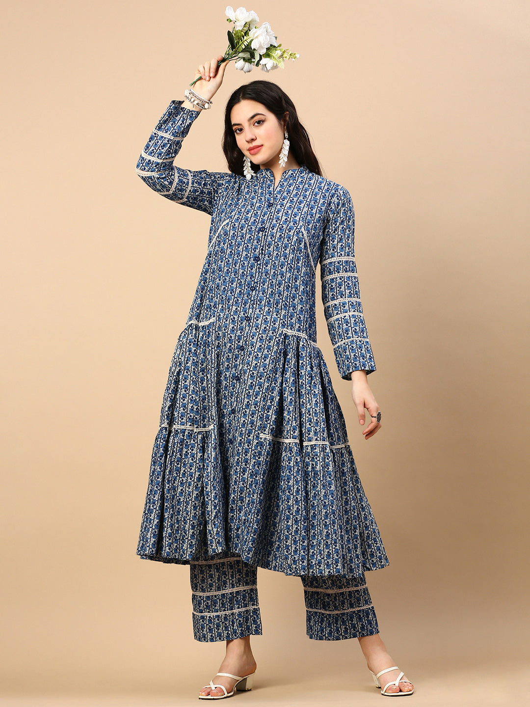 Women Floral Blue A Line Kurta Set