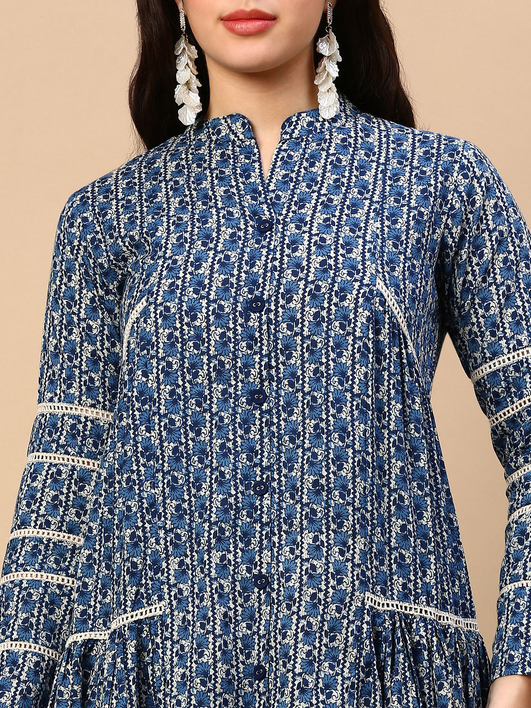 Women Floral Blue A Line Kurta Set