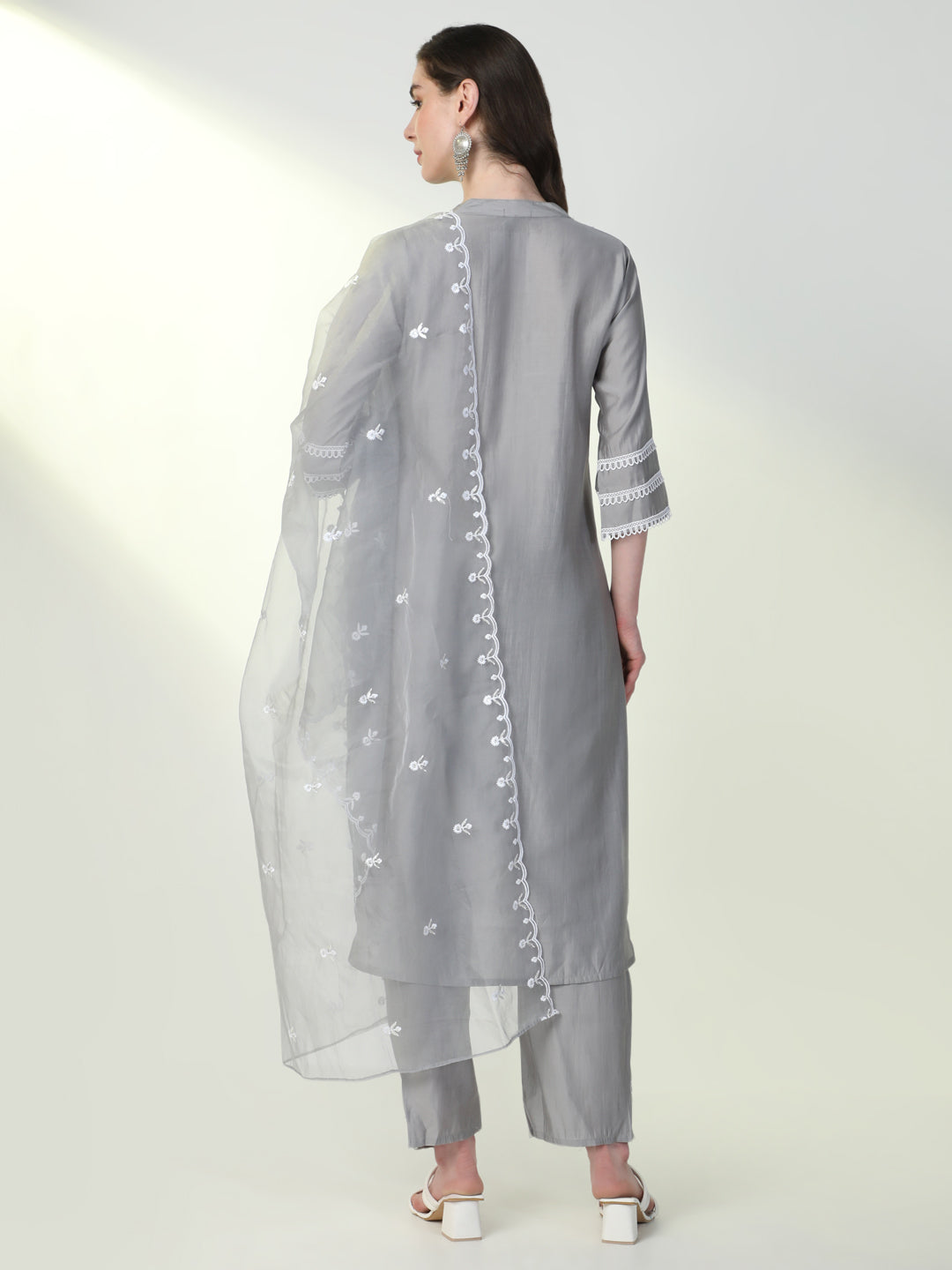 Women Grey Solid Kurta Set with Dupatta