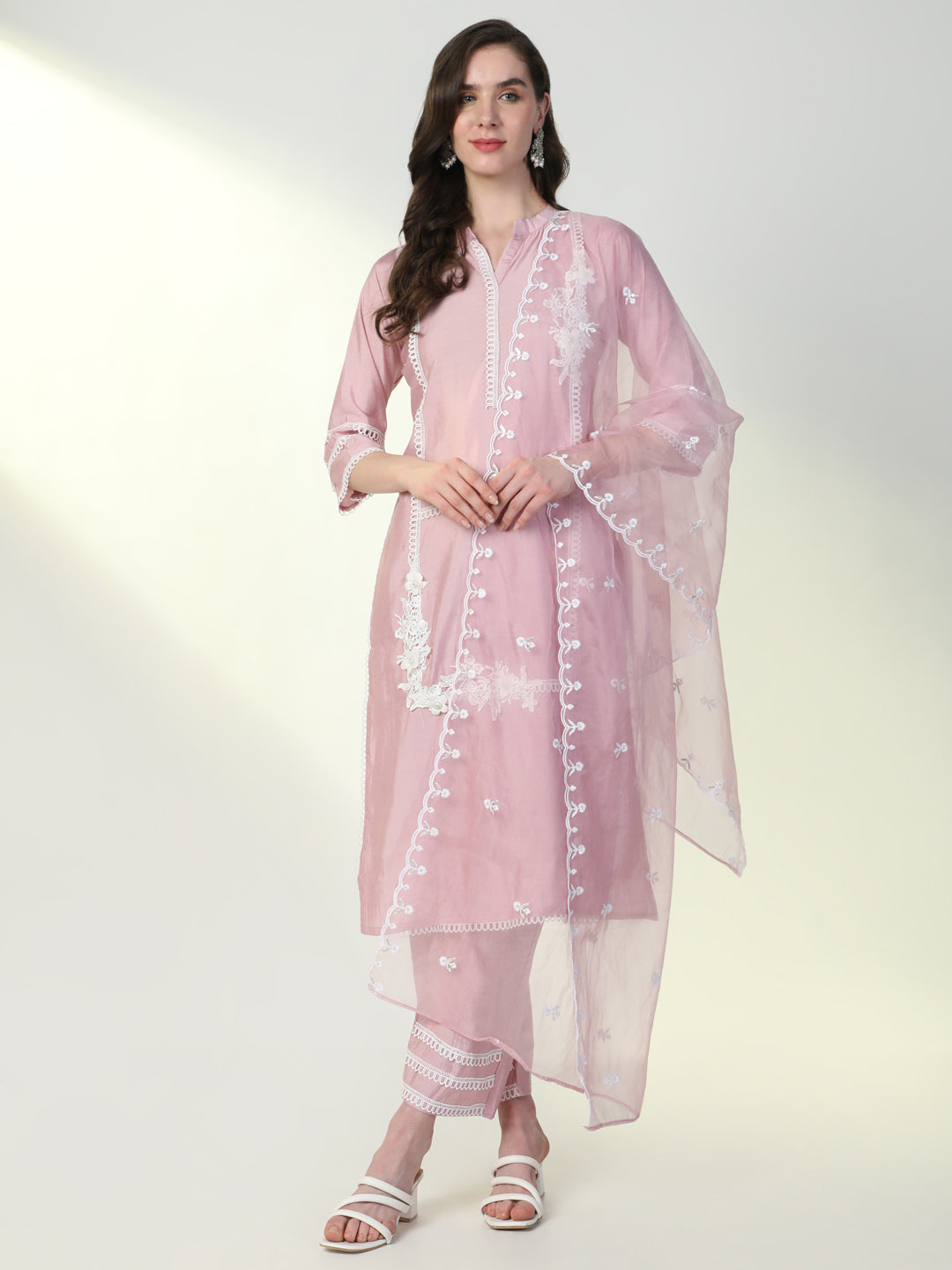 Women Pink Solid Kurta Set with Dupatta