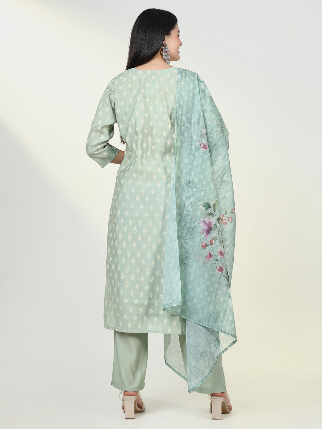 Women Graphic Green Kurta Set with Dupatta