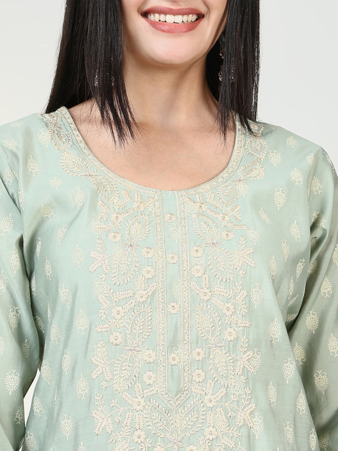 Women Graphic Green Kurta Set with Dupatta