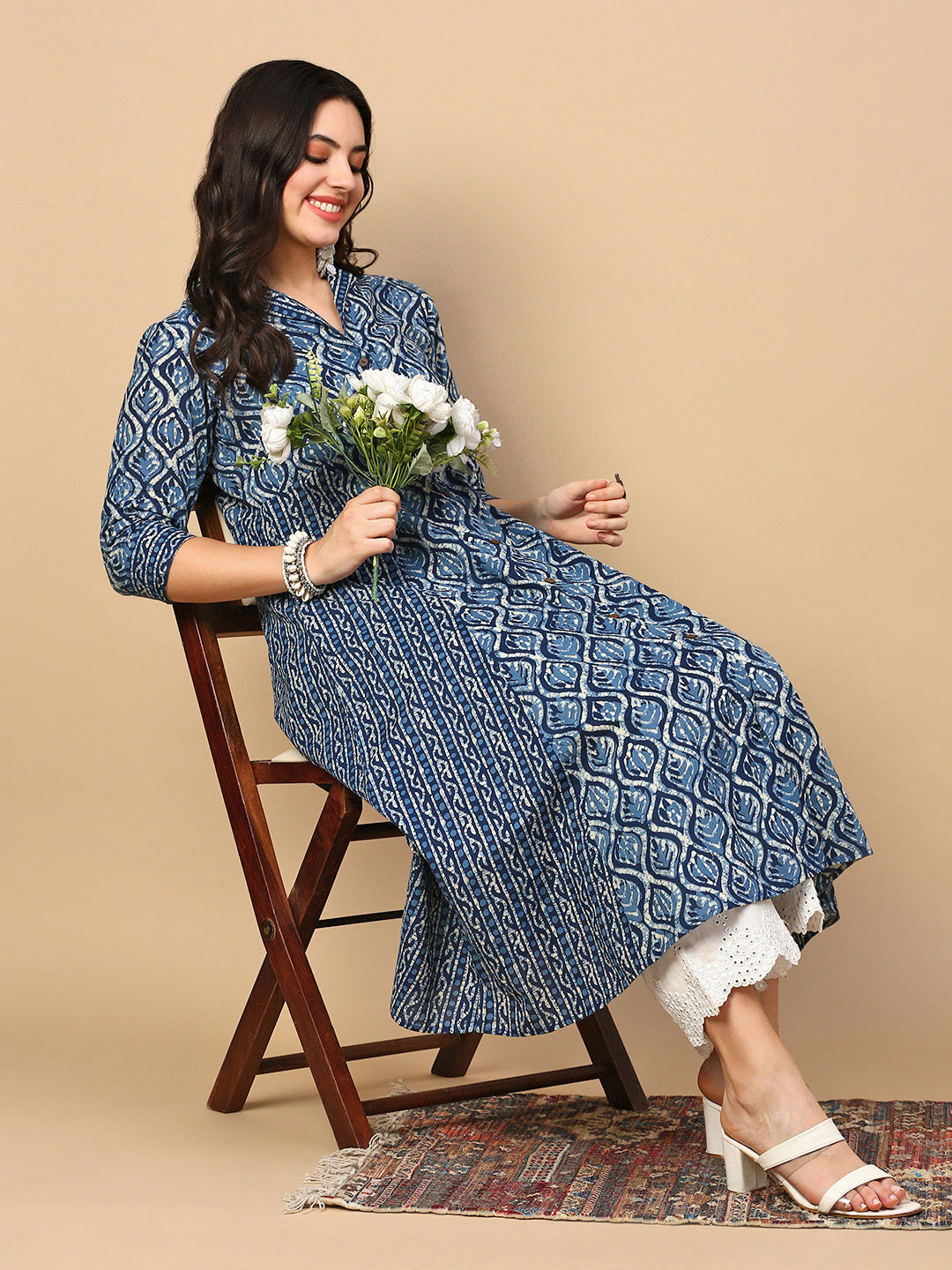 Women Blue Graphic A Line Kurta